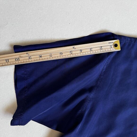 Pusilk 100% Silk men Shirt Retro blue purple Size XL Button Down Light - Picture 2 of 7